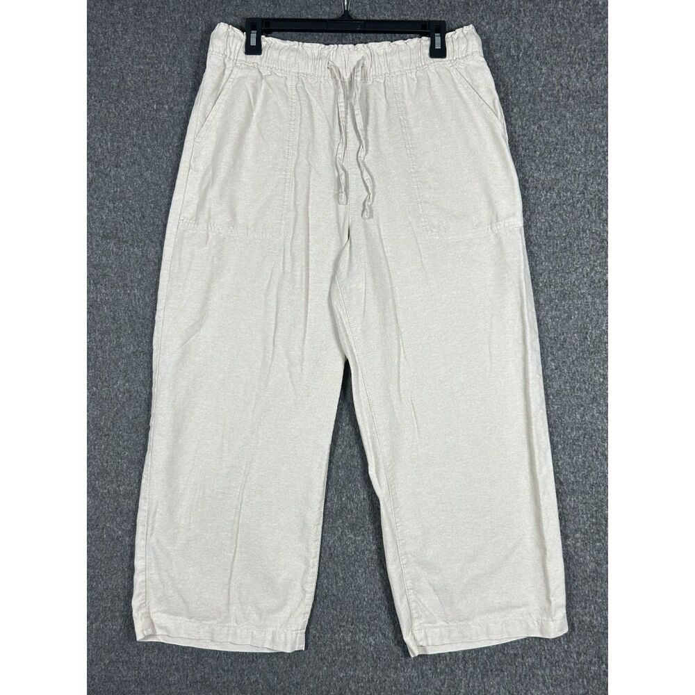 Sonoma Goods For Life Linen Blend Wide Leg Crop Pants Size L Khaki
